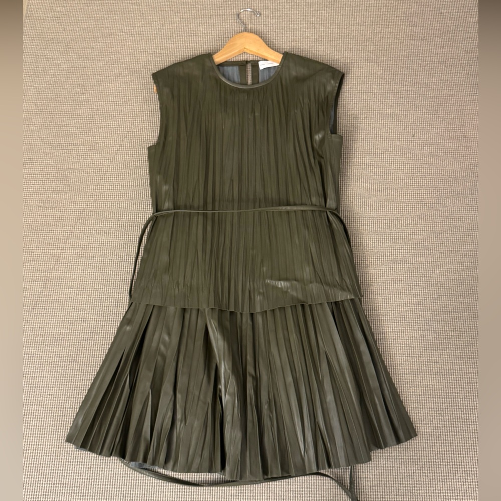Proenza Schouler Dark Green Pleated Midi Dress